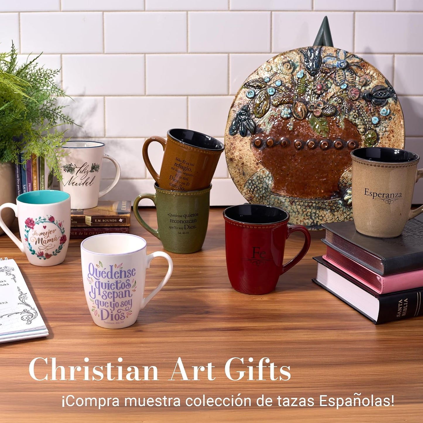 Taza De Gres Para Café Y Té 14 Oz Inspirational Escritura Taza Para Hombre Y Mujer: Confianza - Salmo 91:2 Microondas Y Lavavajillas Novedad Vajilla, Bronceado Oscuro