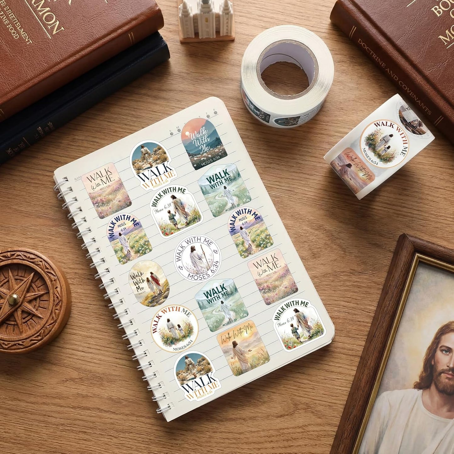 1000Pcs Walk with Me 2026 Mormon Moses 6: 35 Stickers,Floral | Youth Conference Missionary Gift, Waterproof Christian Faith Baptism Gift Decals, Jesus Religious Church Scrapbooking