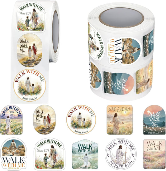 1000Pcs Walk with Me 2026 Mormon Moses 6: 35 Stickers,Floral | Youth Conference Missionary Gift, Waterproof Christian Faith Baptism Gift Decals, Jesus Religious Church Scrapbooking