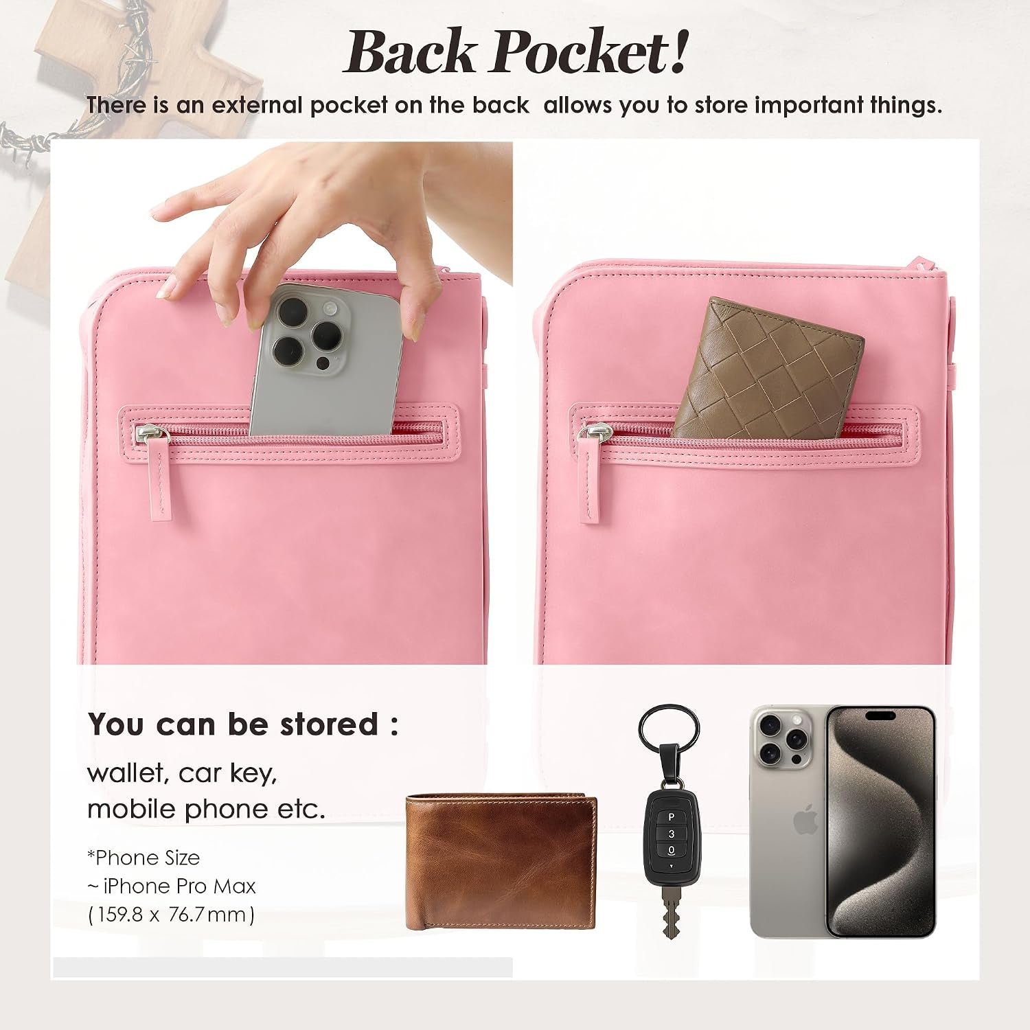 Leather Bible Cover for Women, Zippered Floral Bible Case with Handle, Pink | Bible Study, Church, Journaling & Travel