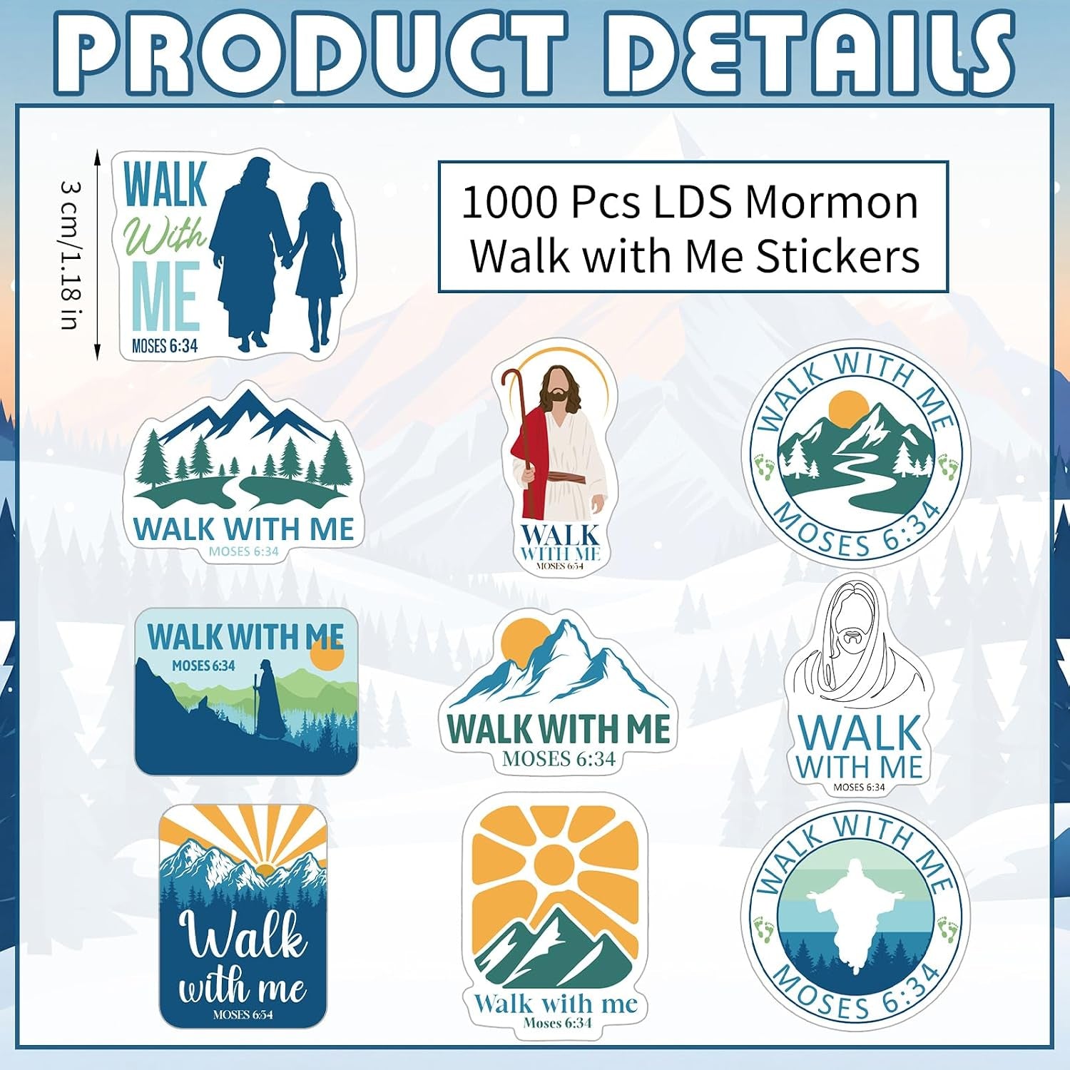 1000Pcs Walk with Me 2026 Mormon Moses 6: 36 Stickers,Classic | Youth Conference Missionary Gift, Waterproof Christian Faith Baptism Gift Decals, Jesus Religious Church Scrapbooking