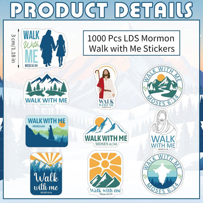 1000Pcs Walk with Me 2026 Mormon Moses 6: 36 Stickers,Classic | Youth Conference Missionary Gift, Waterproof Christian Faith Baptism Gift Decals, Jesus Religious Church Scrapbooking