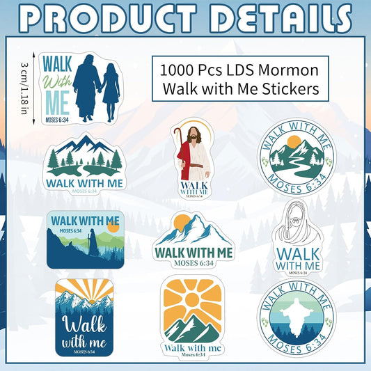 1000Pcs Walk with Me 2026 Mormon Moses 6: 36 Stickers,Classic | Youth Conference Missionary Gift, Waterproof Christian Faith Baptism Gift Decals, Jesus Religious Church Scrapbooking