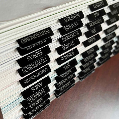 Spanish Laminated Bible Tabs, Pestañas Para Biblia En Español, Reposition Large Print Stickers, Easy to Read and Apply Bible Tabs for Women and Man (Spanish Black)