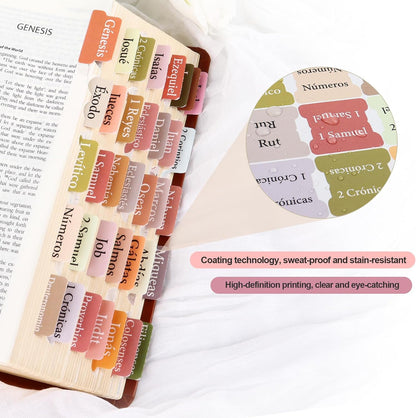 90Pcs Spanish Bible Tabs for Women, Bohemian Laminated Index Tabs for Bible | Spanish Ed., 66 Books + 24 Blank, for NIV/KJV/ESV, Water & Stain Resistant, Dual-Sided & Quick-Find, Placement Guide Included