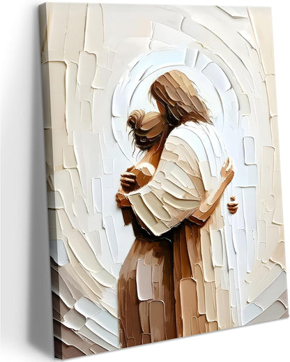 Jesus Hugging Woman Canvas Wall Art God & Girl Wall Decor Safe in His Arms Pictures Modern Christian Healing Embrace Mormon Prints Posters Artwork for Living & Prayer Room Bedroom Decor 24X36In Canvas