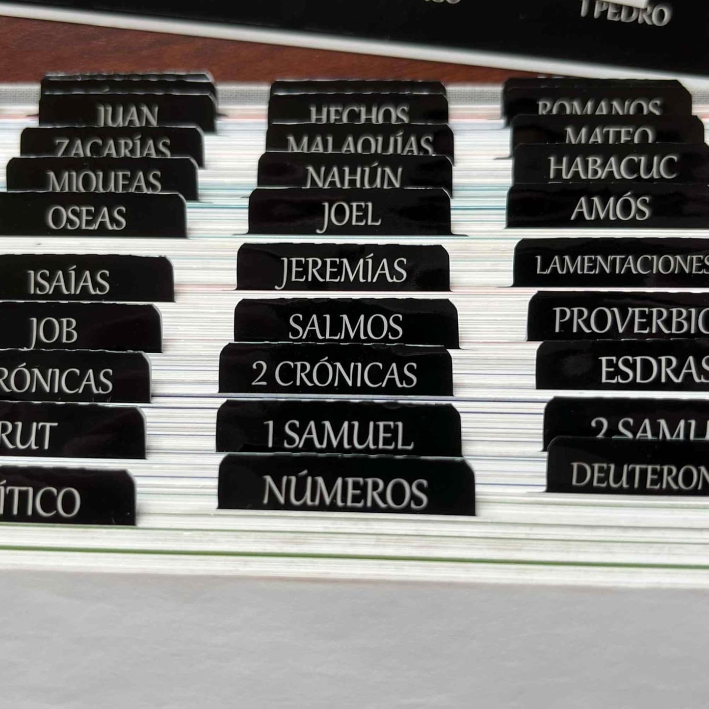 Spanish Laminated Bible Tabs, Pestañas Para Biblia En Español, Reposition Large Print Stickers, Easy to Read and Apply Bible Tabs for Women and Man (Spanish Black)
