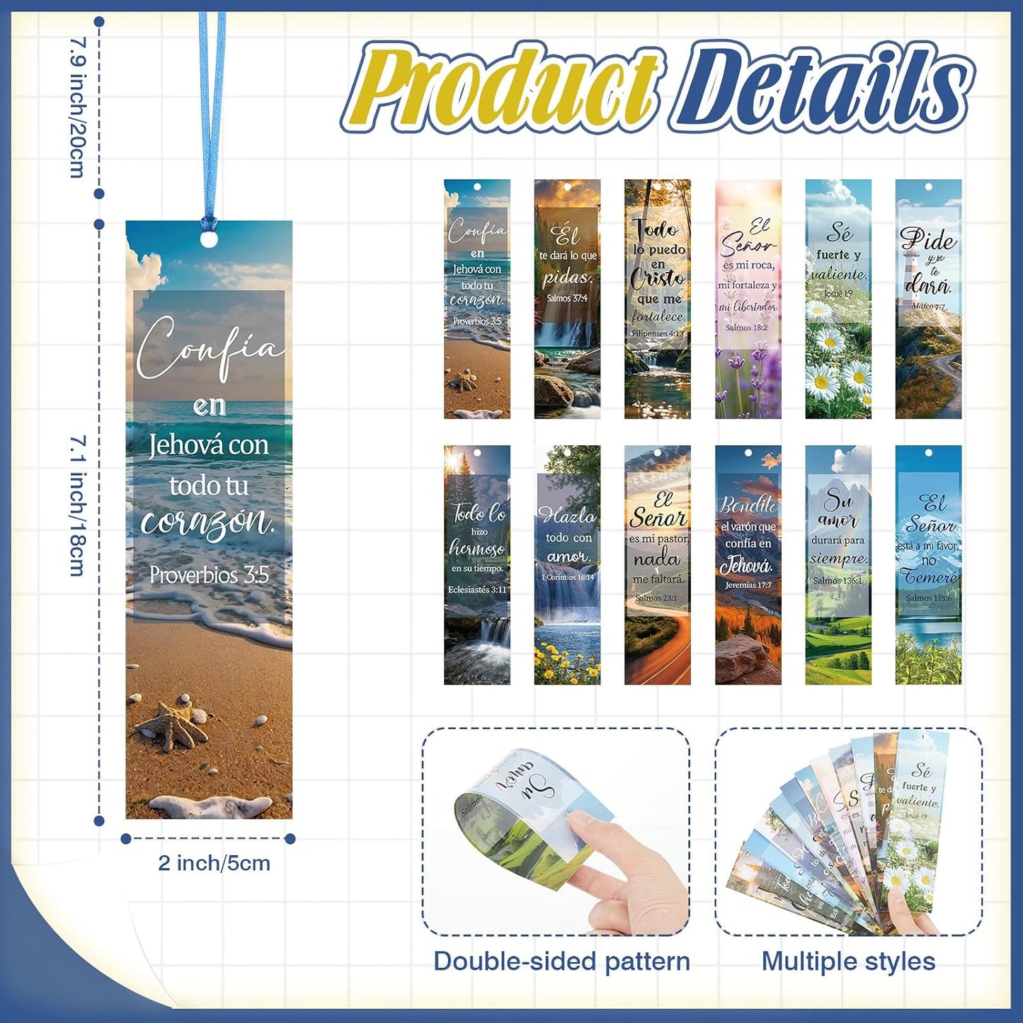 120 Pcs Spanish Bible Verse Bookmarks Christian Separadores De Biblia En Español Landscape Spanish Religious Inspirational Bookmarks with Rope for Book Lover Church Prayer Religious Gift