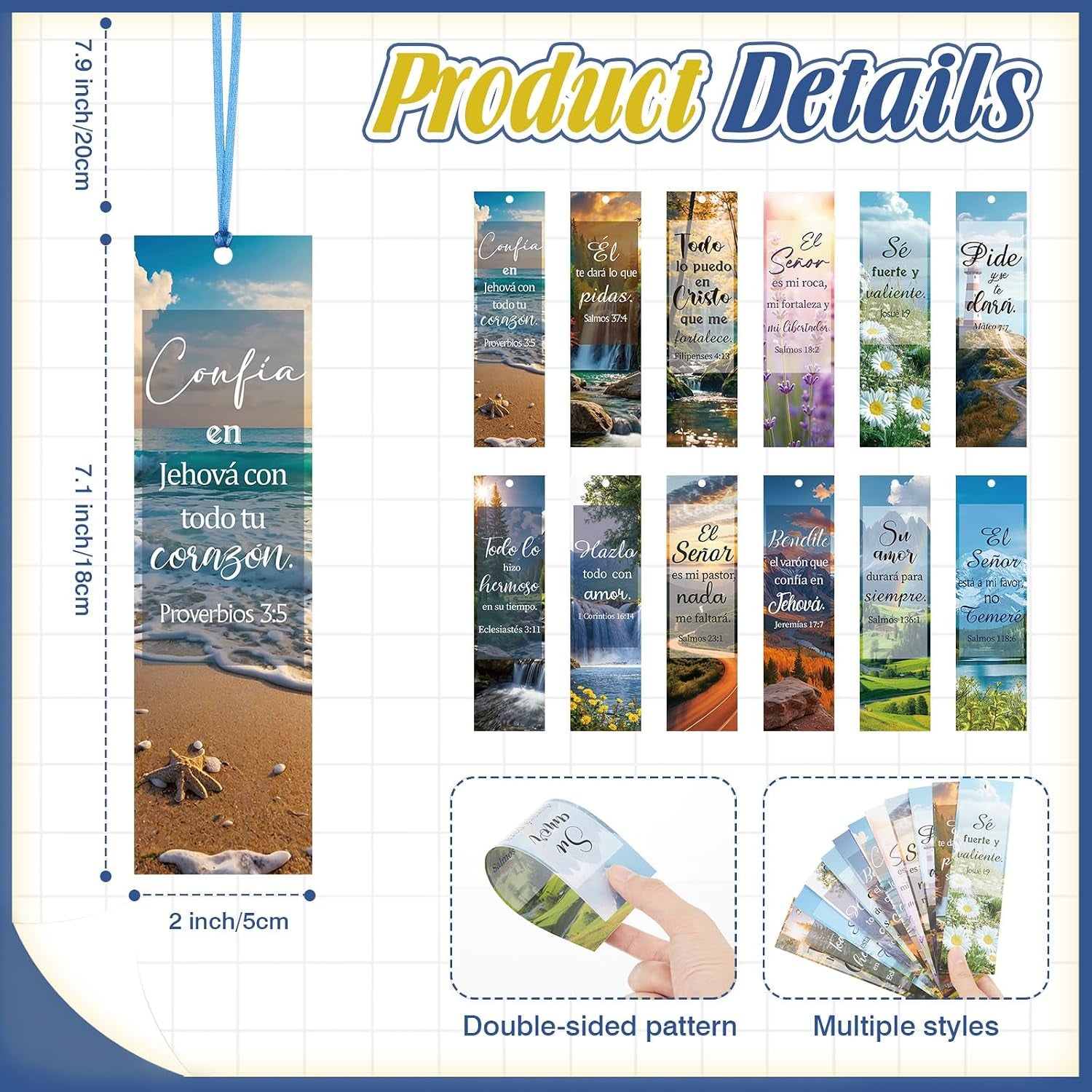 120 Pcs Spanish Bible Verse Bookmarks Christian Separadores De Biblia En Español Landscape Spanish Religious Inspirational Bookmarks with Rope for Book Lover Church Prayer Religious Gift