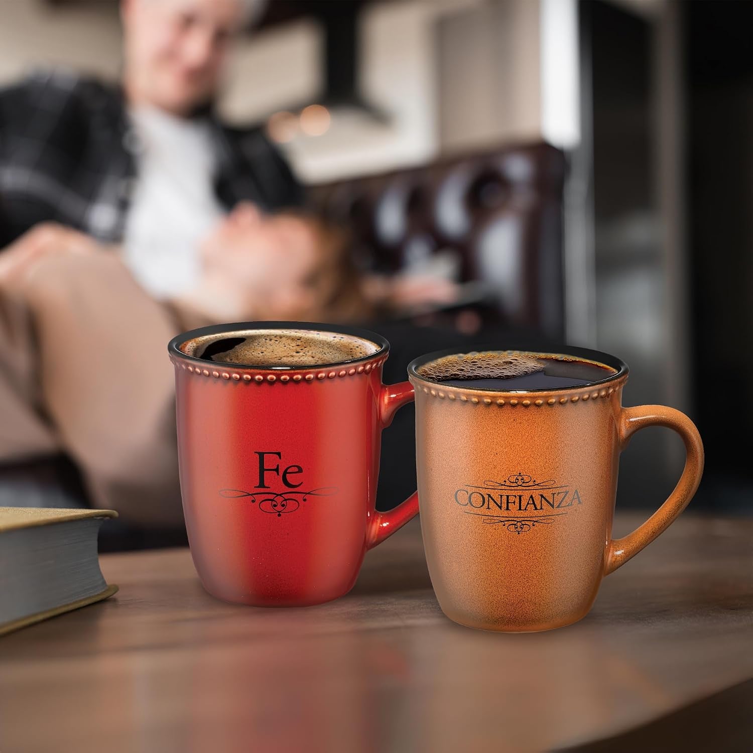 Taza De Gres Para Café Y Té 14 Oz Inspirational Escritura Taza Para Hombre Y Mujer: Confianza - Salmo 91:2 Microondas Y Lavavajillas Novedad Vajilla, Bronceado Oscuro