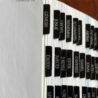 Spanish Laminated Bible Tabs, Pestañas Para Biblia En Español, Reposition Large Print Stickers, Easy to Read and Apply Bible Tabs for Women and Man (Spanish Black)