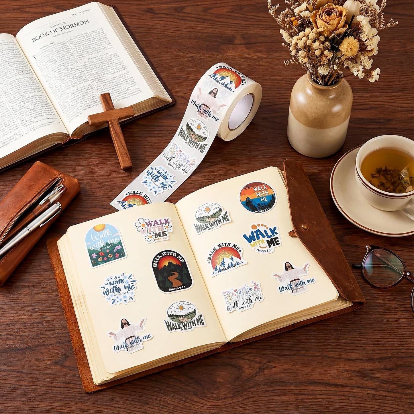 1000Pcs Walk with Me 2026 Mormon Moses 6: 34 Stickers,Simple | Youth Conference Missionary Gift, Waterproof Christian Faith Baptism Gift Decals, Jesus Religious Church Scrapbooking