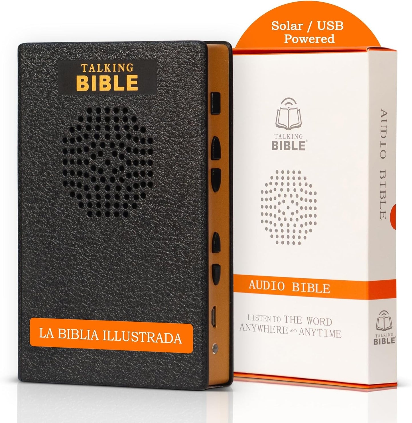 Electronic Holy Bible Audio Player in English for Seniors, Kids and the Blind, Black (Spanish-Rechargeable)