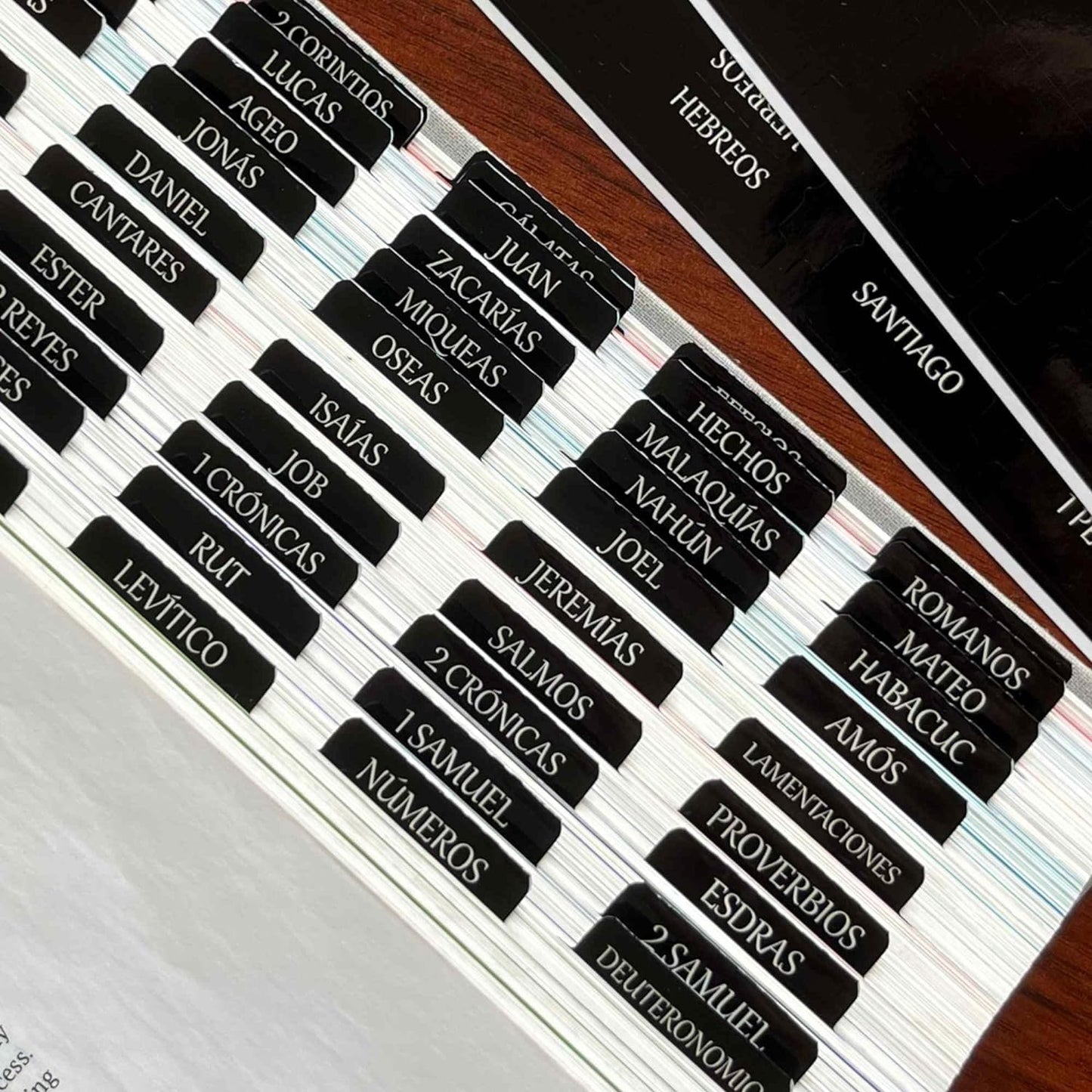 Spanish Laminated Bible Tabs, Pestañas Para Biblia En Español, Reposition Large Print Stickers, Easy to Read and Apply Bible Tabs for Women and Man (Spanish Black)