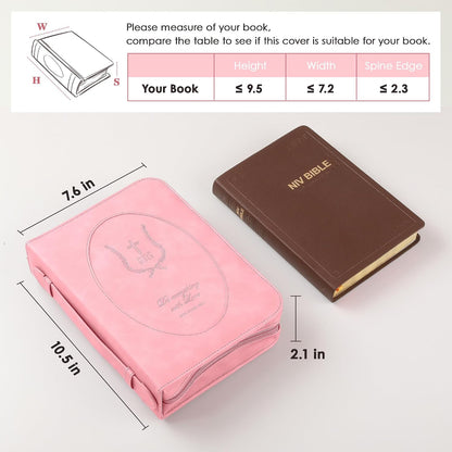 Leather Bible Cover for Women, Zippered Floral Bible Case with Handle, Pink | Bible Study, Church, Journaling & Travel