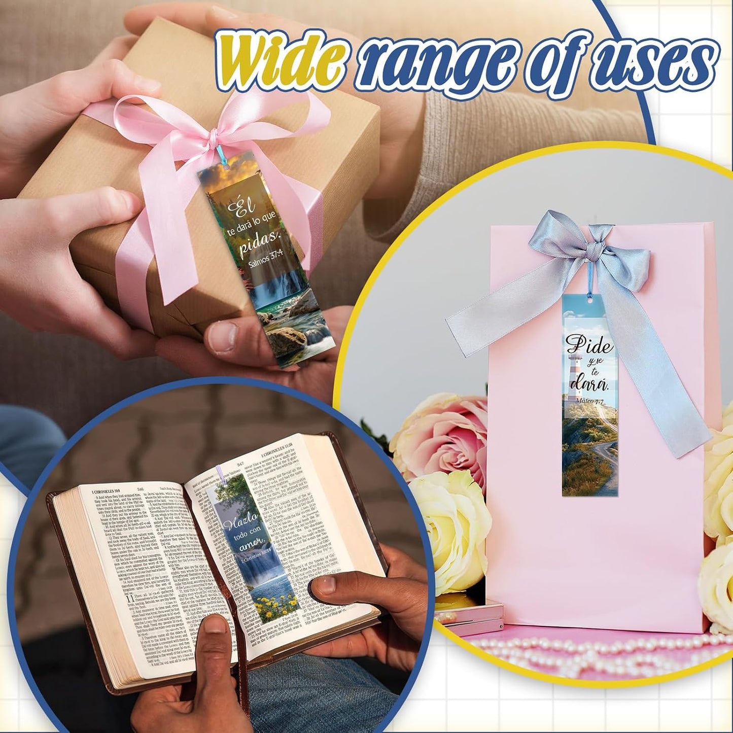 120 Pcs Spanish Bible Verse Bookmarks Christian Separadores De Biblia En Español Landscape Spanish Religious Inspirational Bookmarks with Rope for Book Lover Church Prayer Religious Gift