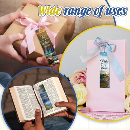 120 Pcs Spanish Bible Verse Bookmarks Christian Separadores De Biblia En Español Landscape Spanish Religious Inspirational Bookmarks with Rope for Book Lover Church Prayer Religious Gift