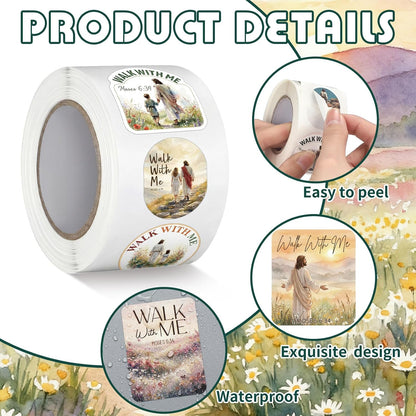 1000Pcs Walk with Me 2026 Mormon Moses 6: 35 Stickers,Floral | Youth Conference Missionary Gift, Waterproof Christian Faith Baptism Gift Decals, Jesus Religious Church Scrapbooking