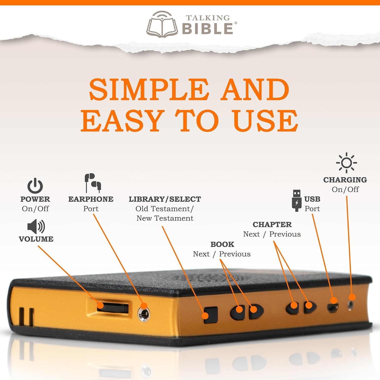 Electronic Holy Bible Audio Player in English for Seniors, Kids and the Blind, Black (Spanish-Rechargeable)