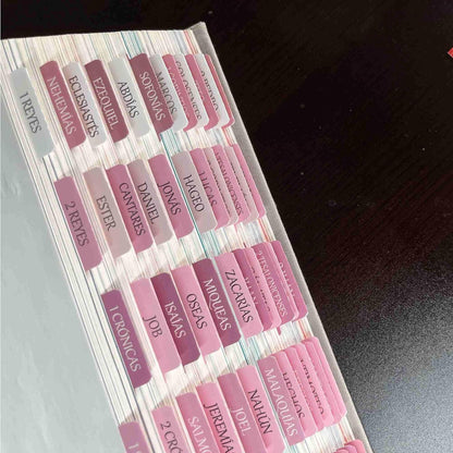 Spanish Laminated Bible Tabs, Pestañas Para Biblia En Español, Reposition Large Print Stickers, Easy to Read and Apply Bible Tabs for Women and Man (Spanish Pink)