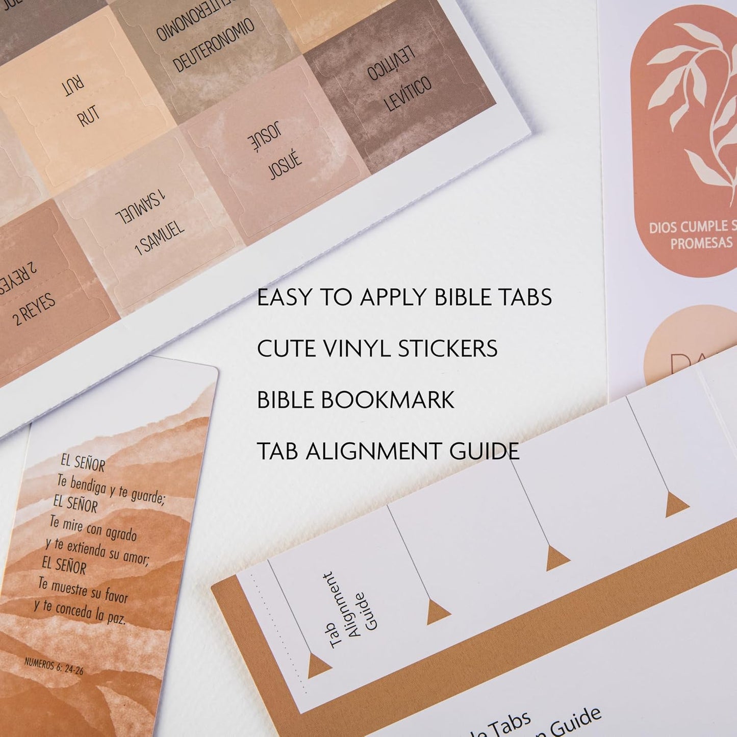 Spanish Bible Tabs (Large Print, Easy to Read), Pestañas Para Biblia En Español, Bible Journaling Supplies, 66 Separadores De Biblia Includes Catholic Books and 9 Blank Tabs - Paz Theme