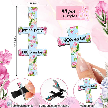 48 Pcs Spanish Magnetic Cross Bookmarks Bible Verse Christian | Floral Cross Design with Scripture, Church Study Devotion Gift, Bulk Set for Women Mothers, Bible Page Markers