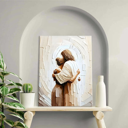 Jesus Hugging Woman Canvas Wall Art God & Girl Wall Decor Safe in His Arms Pictures Modern Christian Healing Embrace Mormon Prints Posters Artwork for Living & Prayer Room Bedroom Decor 24X36In Canvas
