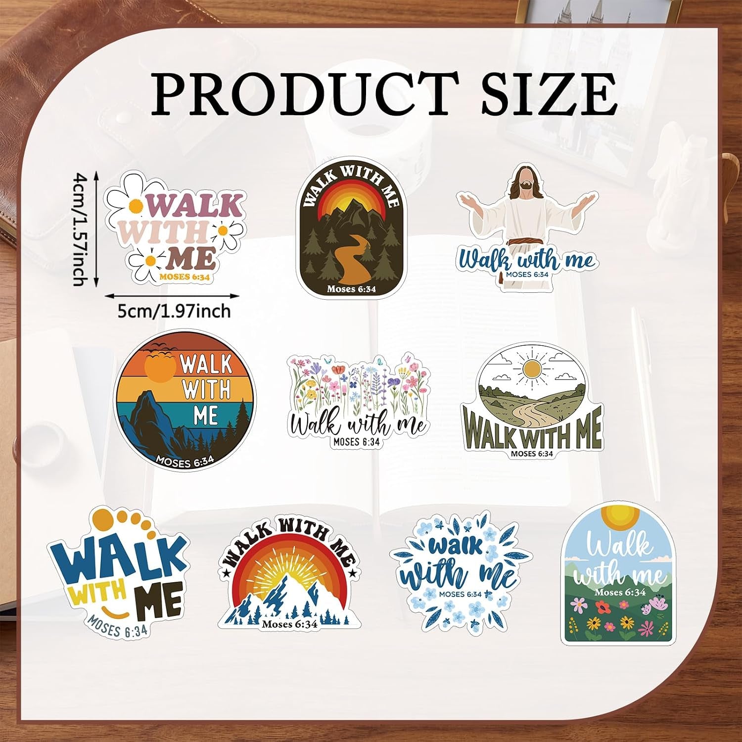1000Pcs Walk with Me 2026 Mormon Moses 6: 34 Stickers,Simple | Youth Conference Missionary Gift, Waterproof Christian Faith Baptism Gift Decals, Jesus Religious Church Scrapbooking