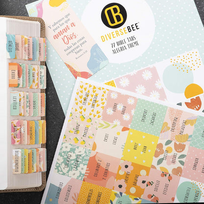 Spanish Bible Tabs (Large Print, Easy to Read), Pestañas Para Biblia En Español, Bible Journaling Supplies, 66 Separadores De Biblia Includes Catholic Books and 9 Blank Tabs - Alegria Theme