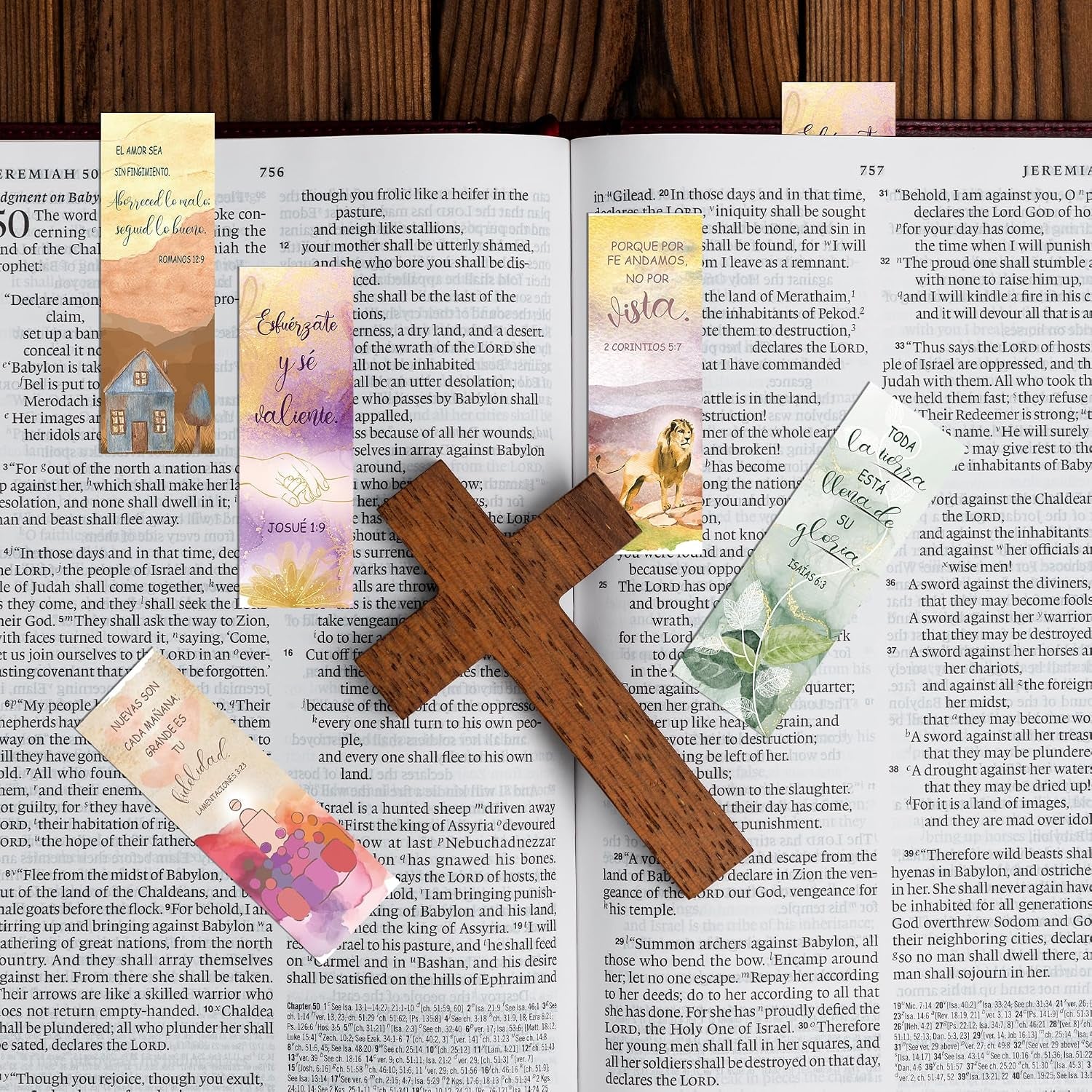 96 Pcs Spanish Bible Verse Christian Bookmarks, Watercolor Paper Book Marks with Inspirational Scriptures, Religious Page Markers for Reading Women Kids Bible Study Church School Office Supplies