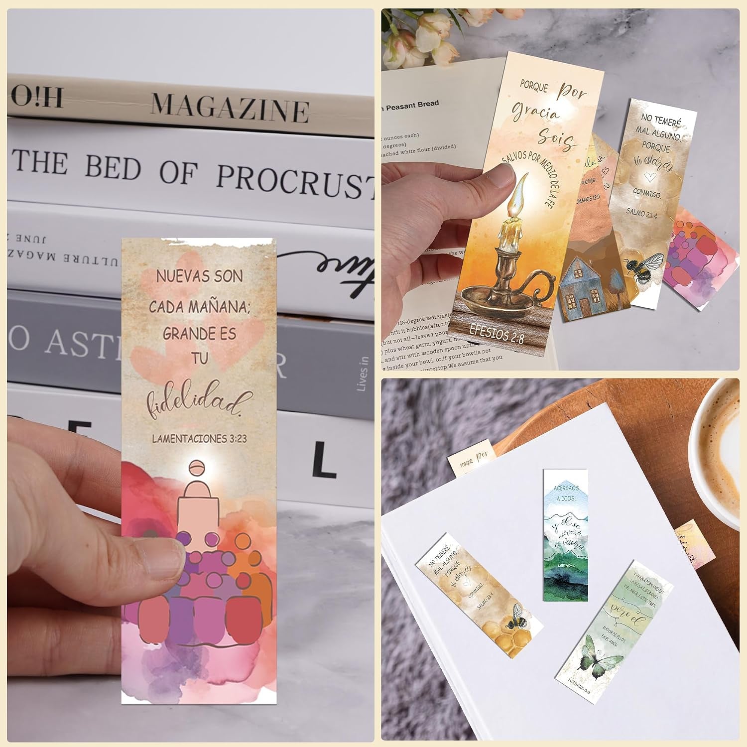 96 Pcs Spanish Bible Verse Christian Bookmarks, Watercolor Paper Book Marks with Inspirational Scriptures, Religious Page Markers for Reading Women Kids Bible Study Church School Office Supplies