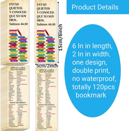120Pcs Spanish Books of the Bible Bookmarks Religious Christian Bookmarks Bible Verse Scripture Reading Bookmark Prayer Gospel Tracts for Evangelism Church Office Home Gifts (LIBROS DE LA BIBLIA)