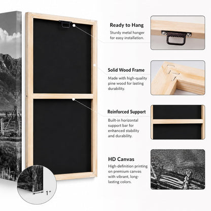 Grand Teton Pictures Wyoming Landscape Paintings Black and White Moulton Barn Wall Art National Park Canvas Artwork for Living Room Farmhouse Decor FRAMED 16''X32''X3Pcs