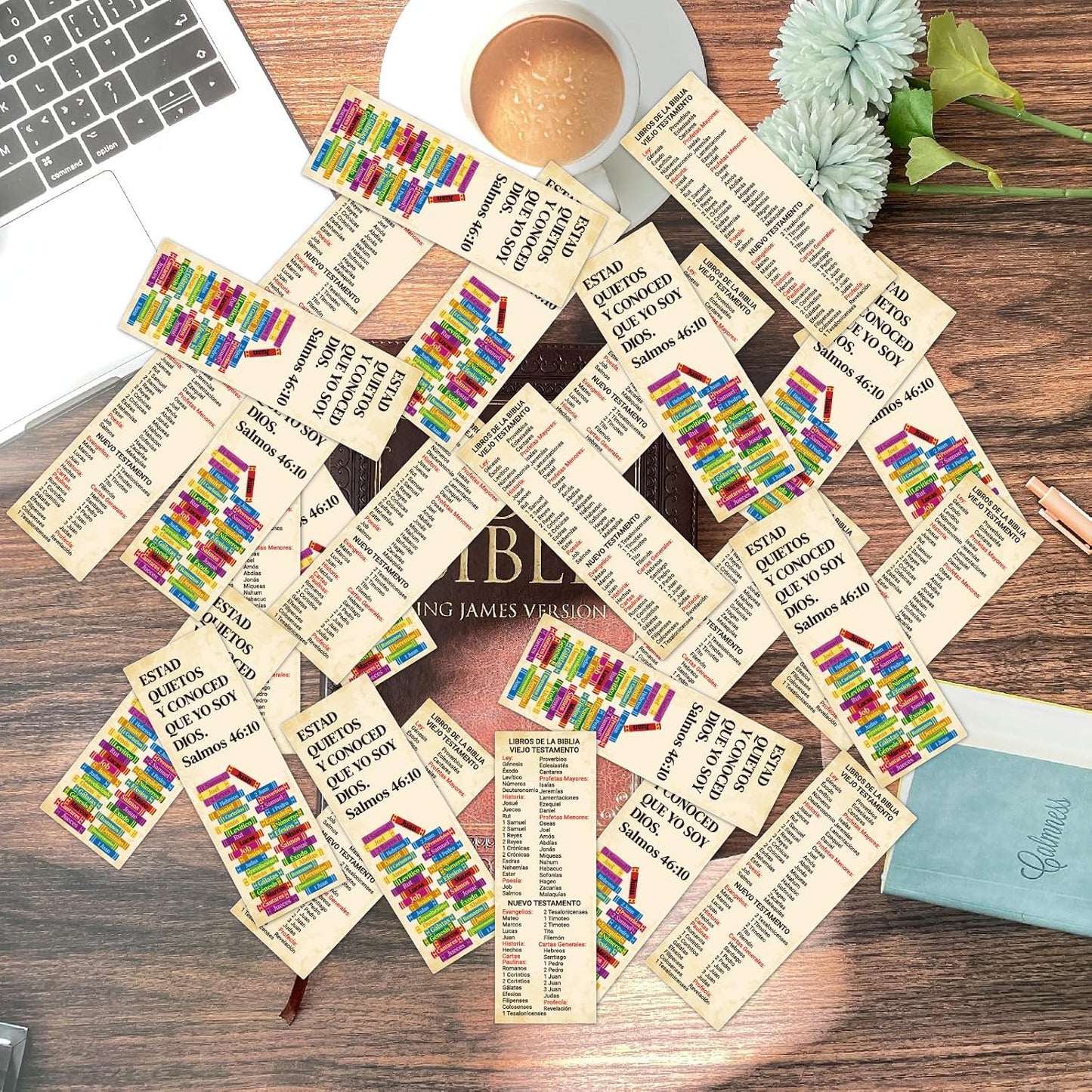 120Pcs Spanish Books of the Bible Bookmarks Religious Christian Bookmarks Bible Verse Scripture Reading Bookmark Prayer Gospel Tracts for Evangelism Church Office Home Gifts (LIBROS DE LA BIBLIA)