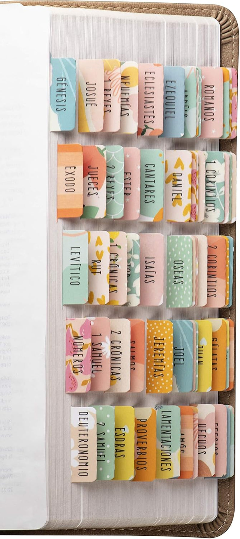 Spanish Bible Tabs (Large Print, Easy to Read), Pestañas Para Biblia En Español, Bible Journaling Supplies, 66 Separadores De Biblia Includes Catholic Books and 9 Blank Tabs - Alegria Theme