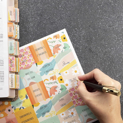Spanish Bible Tabs (Large Print, Easy to Read), Pestañas Para Biblia En Español, Bible Journaling Supplies, 66 Separadores De Biblia Includes Catholic Books and 9 Blank Tabs - Alegria Theme