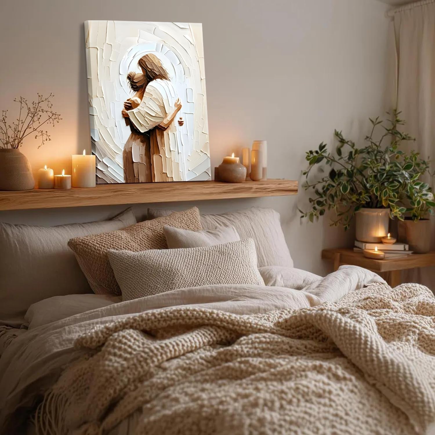 Jesus Hugging Woman Canvas Wall Art God & Girl Wall Decor Safe in His Arms Pictures Modern Christian Healing Embrace Mormon Prints Posters Artwork for Living & Prayer Room Bedroom Decor 24X36In Canvas