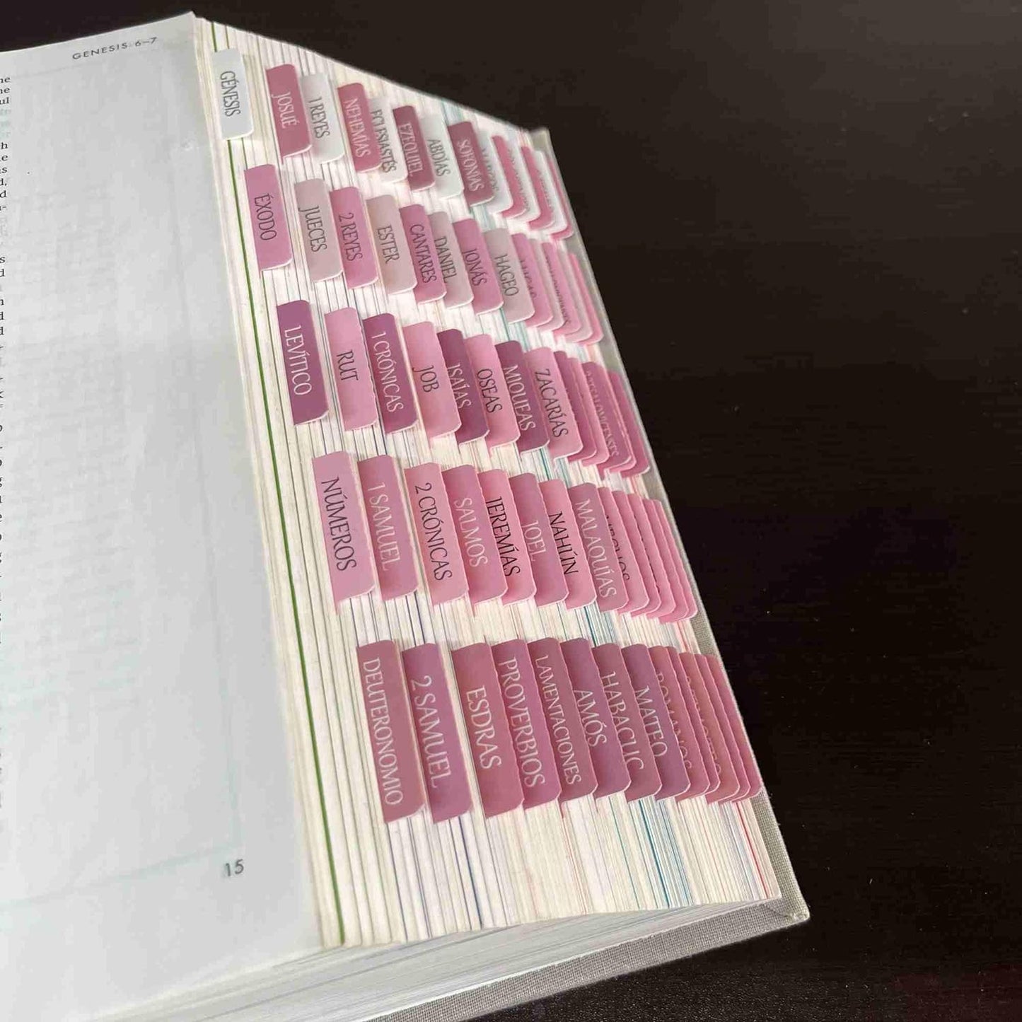 Spanish Laminated Bible Tabs, Pestañas Para Biblia En Español, Reposition Large Print Stickers, Easy to Read and Apply Bible Tabs for Women and Man (Spanish Pink)