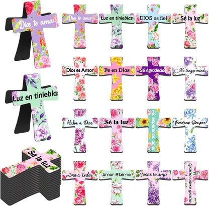 48 Pcs Spanish Magnetic Cross Bookmarks Bible Verse Christian | Floral Cross Design with Scripture, Church Study Devotion Gift, Bulk Set for Women Mothers, Bible Page Markers
