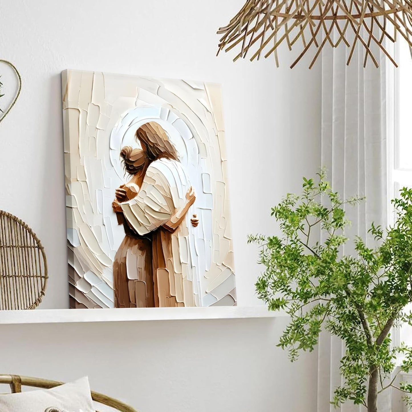 Jesus Hugging Woman Canvas Wall Art God & Girl Wall Decor Safe in His Arms Pictures Modern Christian Healing Embrace Mormon Prints Posters Artwork for Living & Prayer Room Bedroom Decor 24X36In Canvas