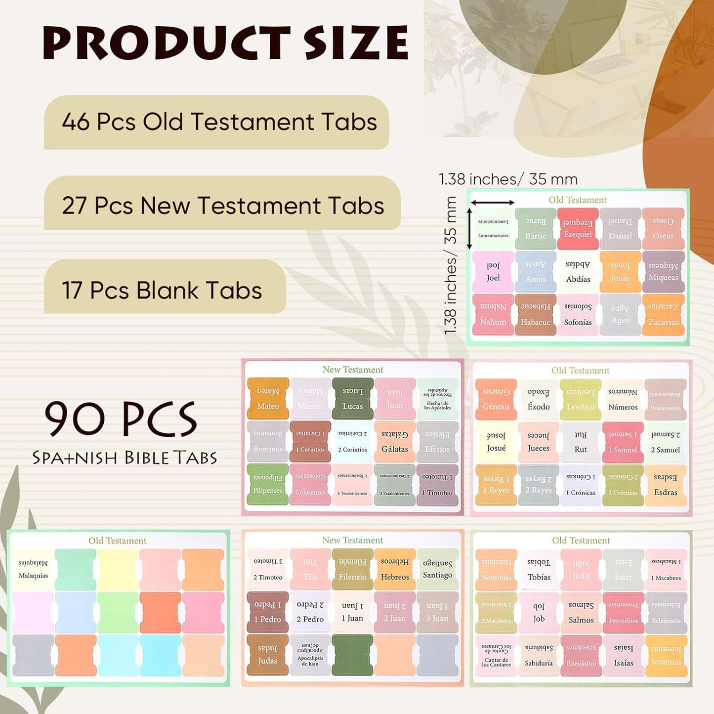 90 Pcs  Pestanas Para Biblia En Espanol Spanish Bible Tabs Earth Tone Bible Book Tabs Catholic for Women and Men Easy to Read Apply