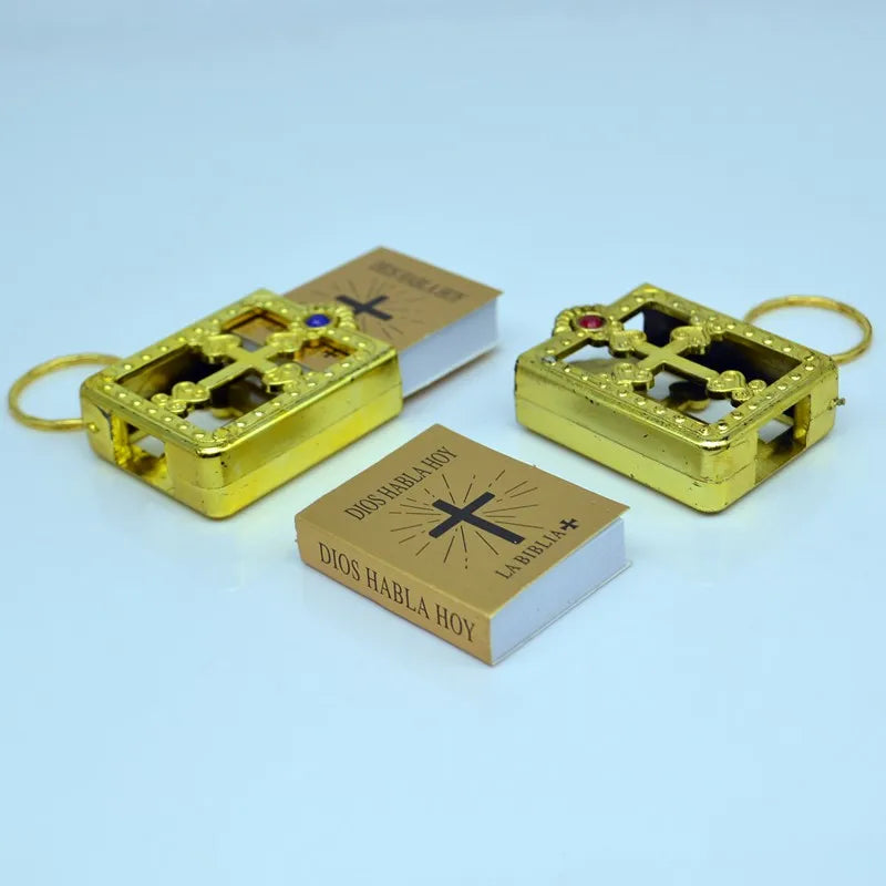 Mini Spanish LA BIBLIA DIOS HABLA HOY Real Paper Can Read Key Chains Catholic Orthodox Christian Fashion Religious Jewelry
