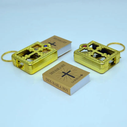 Mini Spanish LA BIBLIA DIOS HABLA HOY Real Paper Can Read Key Chains Catholic Orthodox Christian Fashion Religious Jewelry