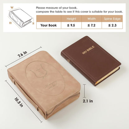 Leather Bible Cover for Women, Floral Bible Case with Handle, Light Brown | Bible Study, Church, Journaling & Travel
