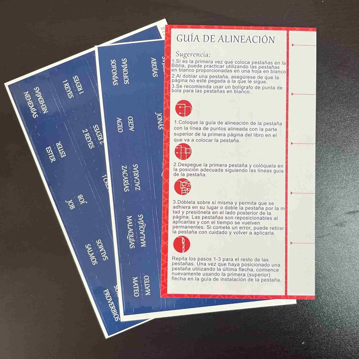 Spanish Laminated Bible Tabs, Pestañas Para Biblia En Español, Reposition Large Print Stickers, Easy to Read and Apply Bible Tabs for Women and Man (Spanish Blue)