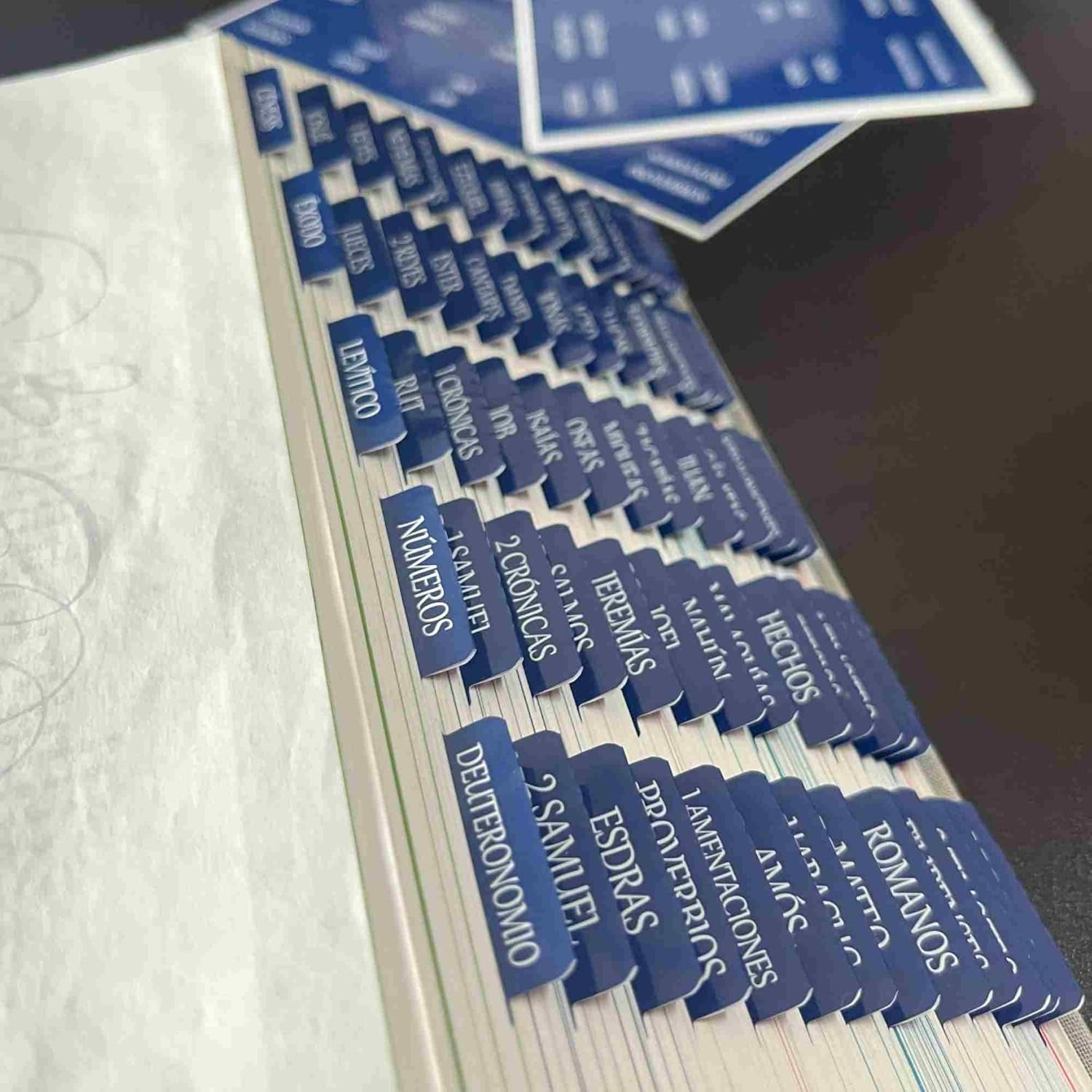 Spanish Laminated Bible Tabs, Pestañas Para Biblia En Español, Reposition Large Print Stickers, Easy to Read and Apply Bible Tabs for Women and Man (Spanish Blue)