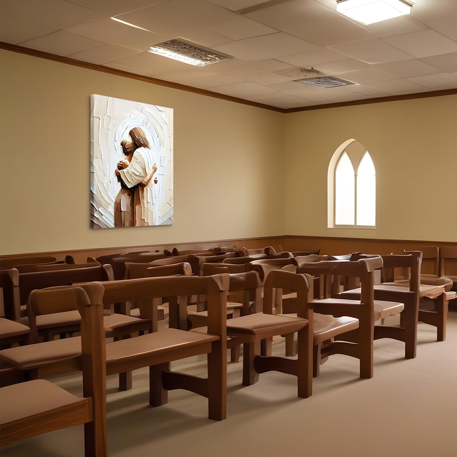 Jesus Hugging Woman Canvas Wall Art God & Girl Wall Decor Safe in His Arms Pictures Modern Christian Healing Embrace Mormon Prints Posters Artwork for Living & Prayer Room Bedroom Decor 24X36In Canvas