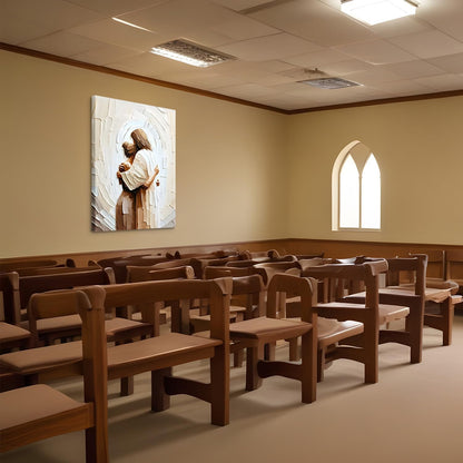 Jesus Hugging Woman Canvas Wall Art God & Girl Wall Decor Safe in His Arms Pictures Modern Christian Healing Embrace Mormon Prints Posters Artwork for Living & Prayer Room Bedroom Decor 24X36In Canvas